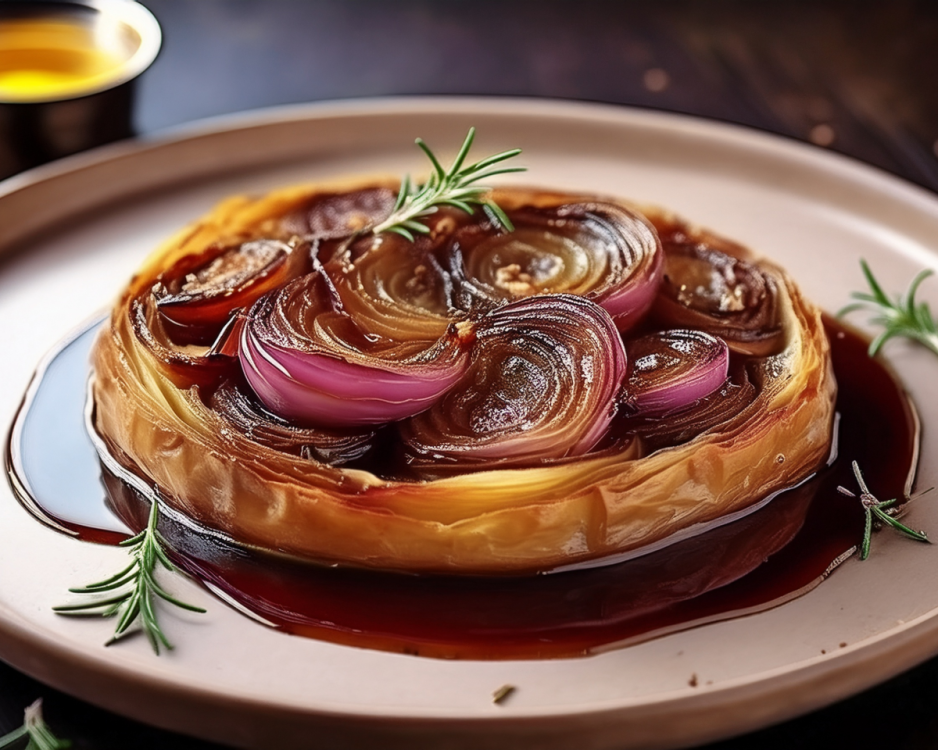 Tarte Tatin d’échalotes confites au balsamique