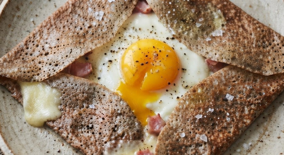 Galettes bretonnes de sarrasin, version puriste, garnies en complète